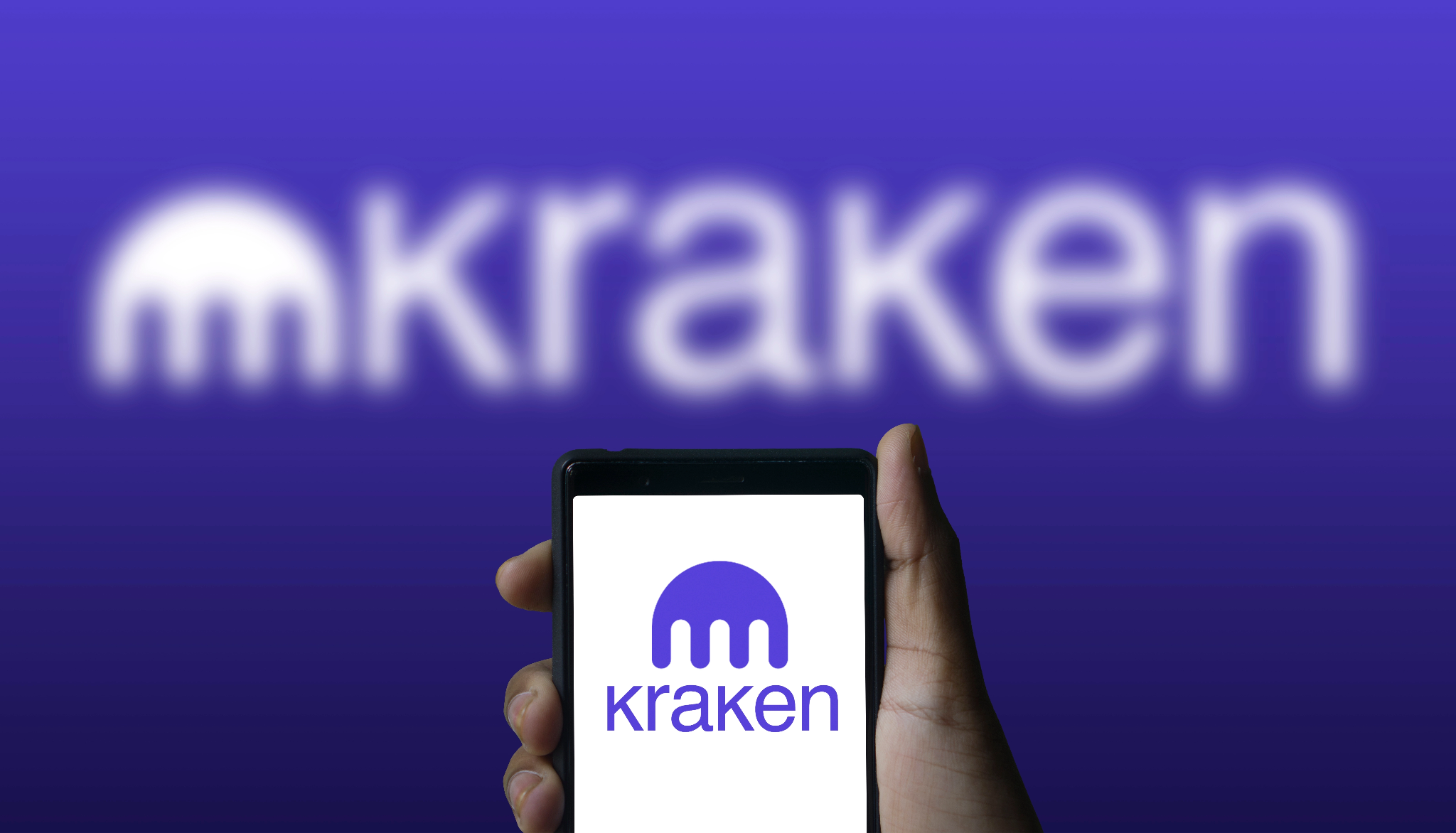 Safest crypto exchange Kraken app displayed on smartphone with secure branded interface