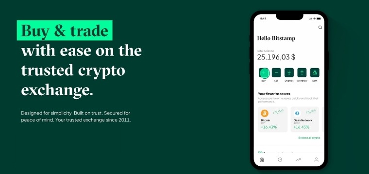 Bitstamp crypto exchange app featured as a trusted Coinbase alternative for easy crypto trading in 2026