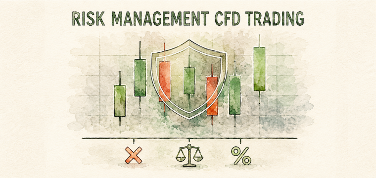 Illustration of a shield protecting candlestick charts, representing CFD trading risk management.