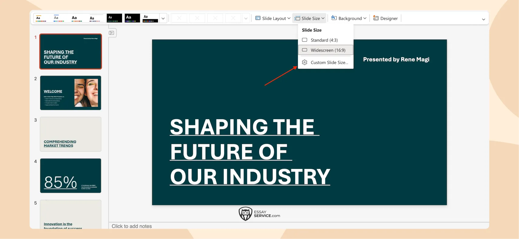 Check Dimensions in Custom Slide Size Dialog