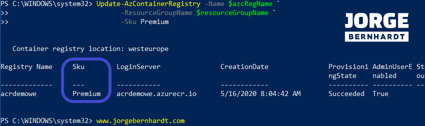 Update-AzContainerRegistry