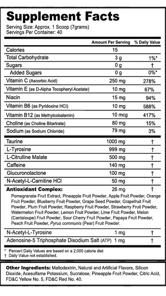 G Fuel Orange Vibe Supplement Facts