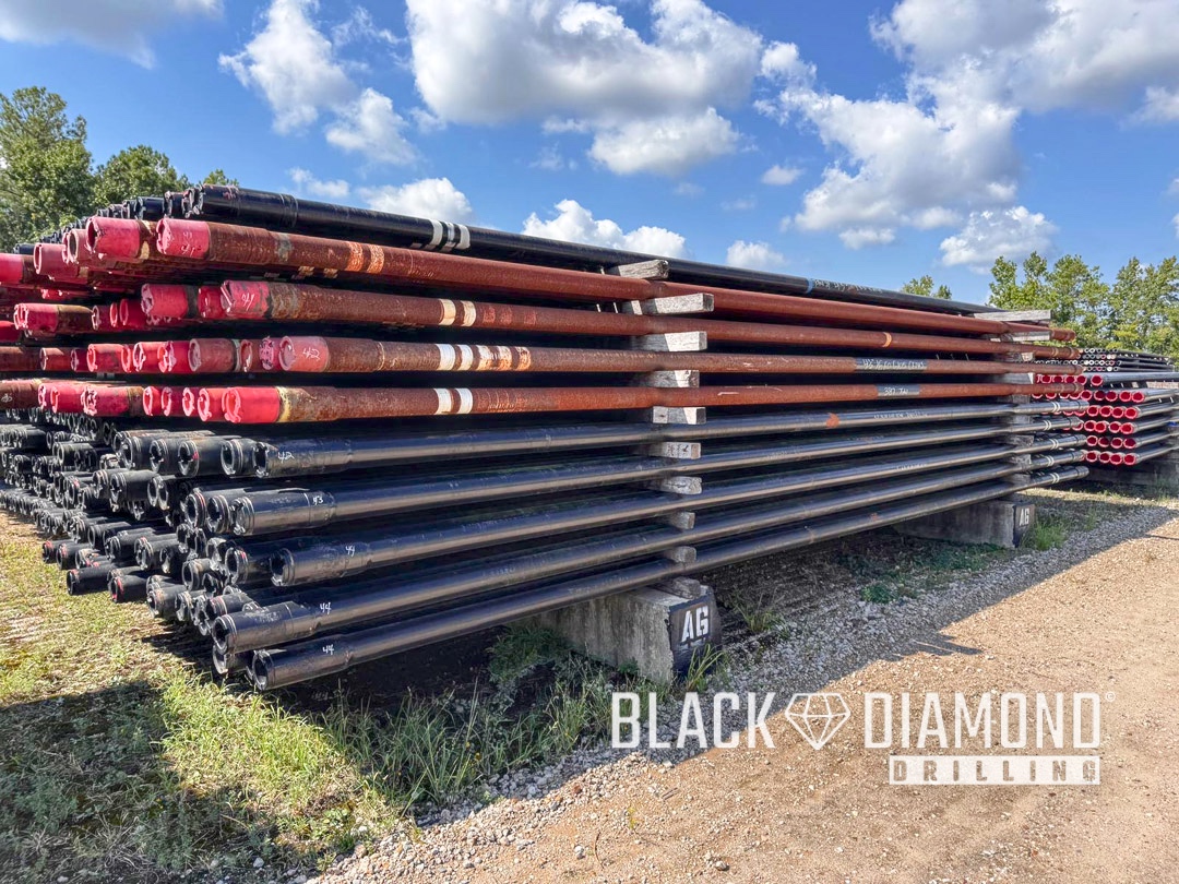 Close-up view of CET43 high torque connections on 4-1/2 inch G105 drill pipe joints.