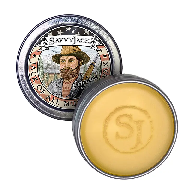 SavvyJack mustache wax tin - original natural - open