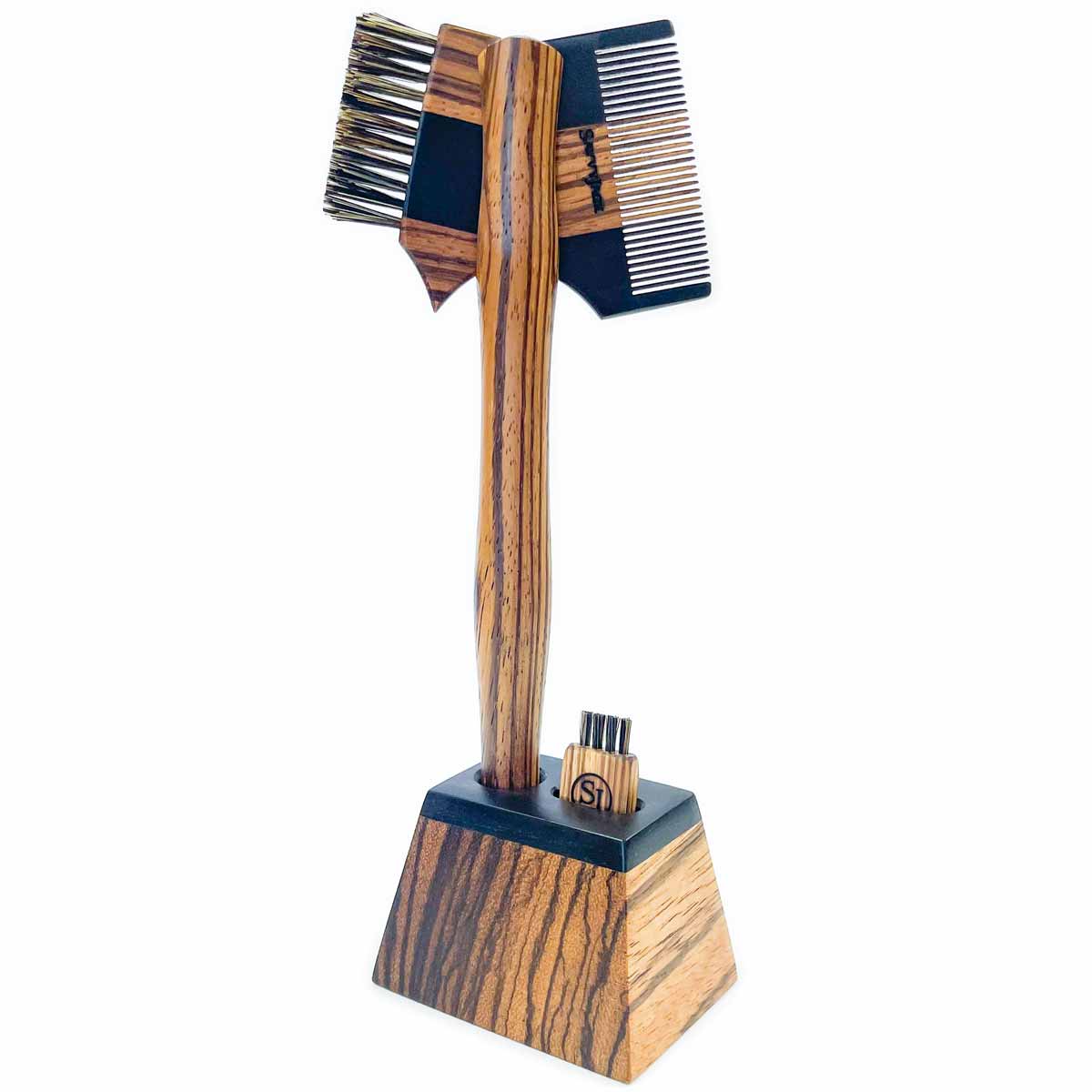 SavvyJack Tomahawk mustache comb/brush & stand