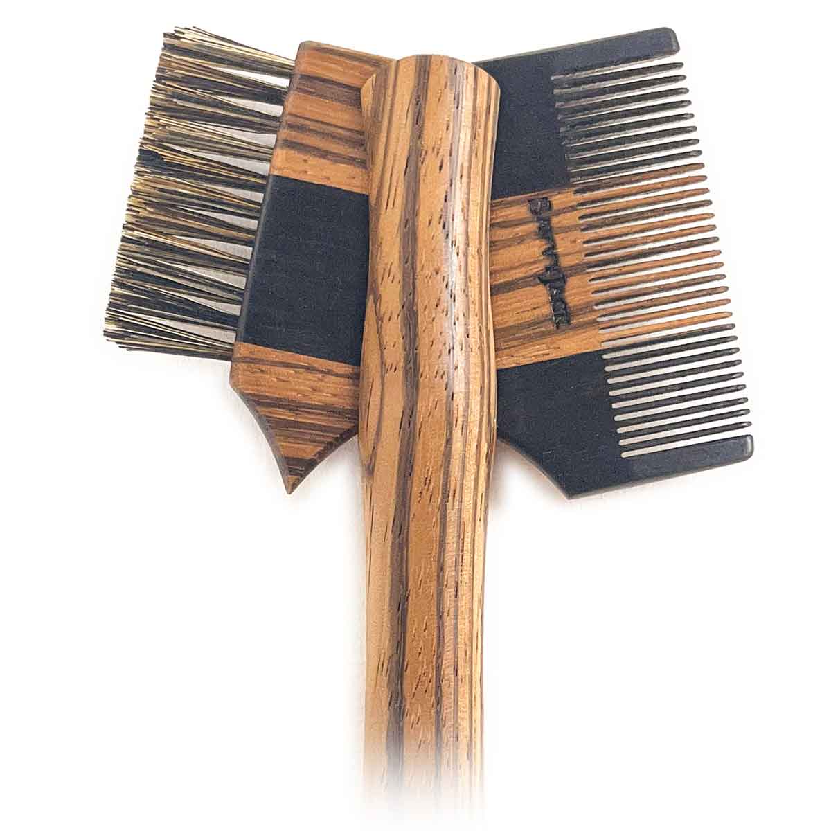 SavvyJack Tomahawk mustache comb & brush - closeup