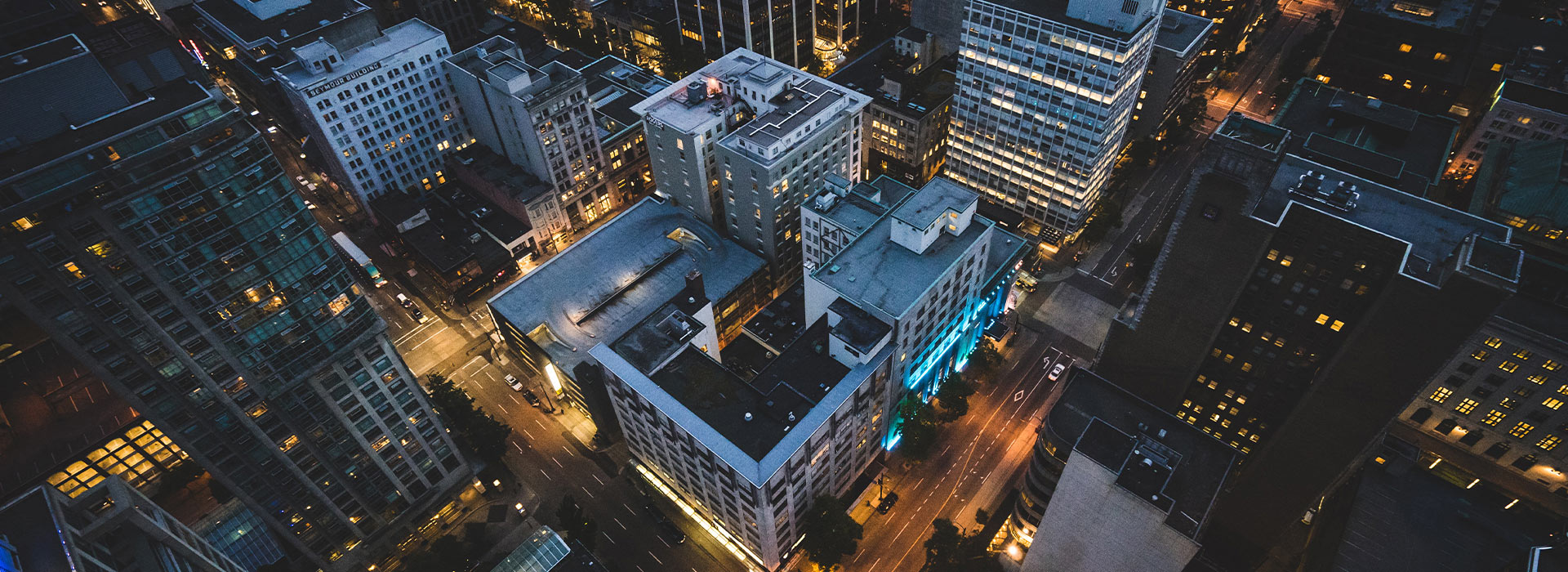 city building from the top at night time