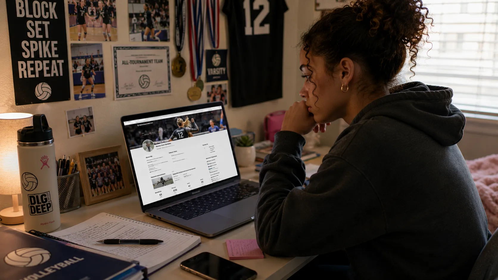 Volleyball player using a typical sports profile app