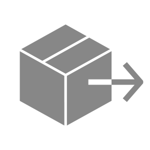 Gray icon of an open cardboard box with an arrow pointing to the right, representing package shipment or delivery.