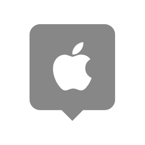 Apple logo inside a gray map marker icon.