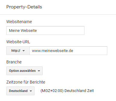 Ein Formular im Anmeldeprozess von Google Analytics