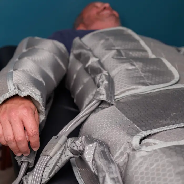 Pressotherapy compression treatment at sek Sauna Studio in Franklin, TN
