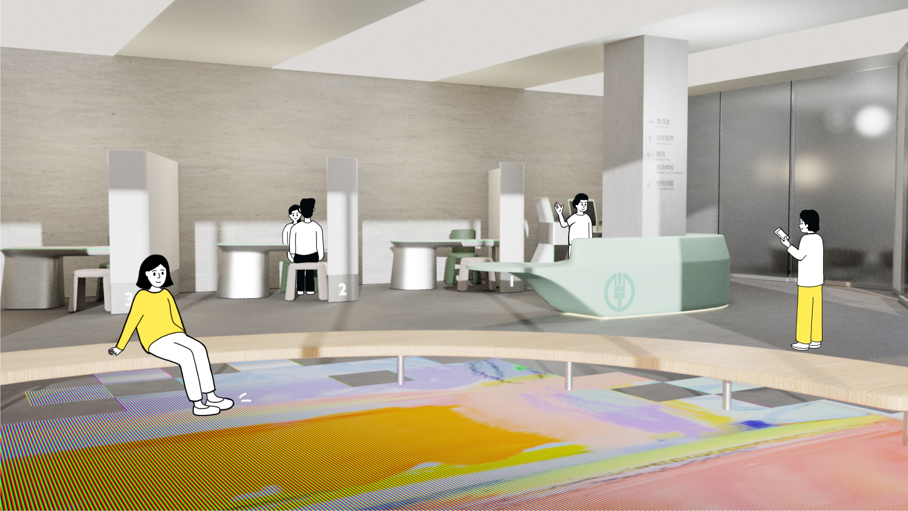 Bank Interior with people in it