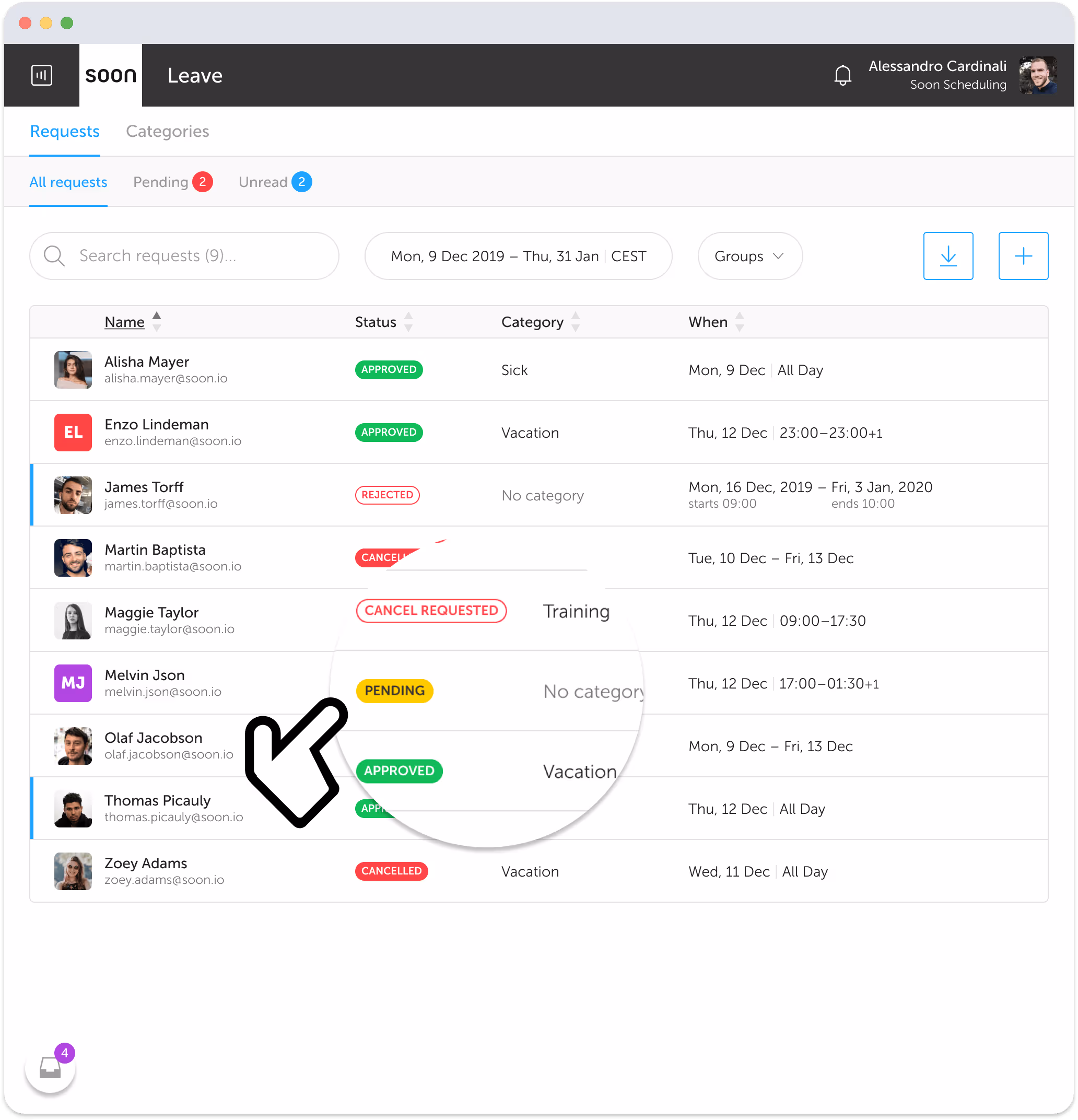 Leave management in Soon WFM software
