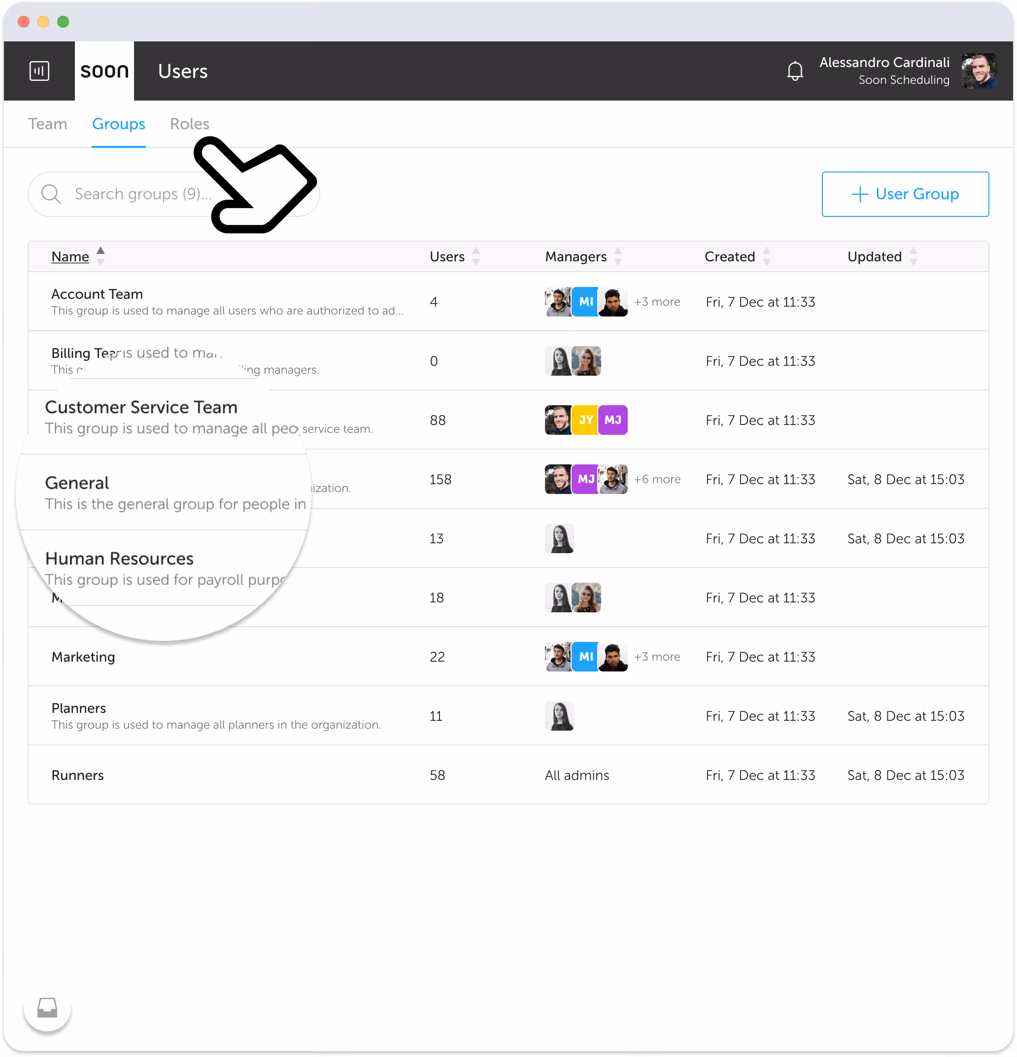 User groups and roles UI
