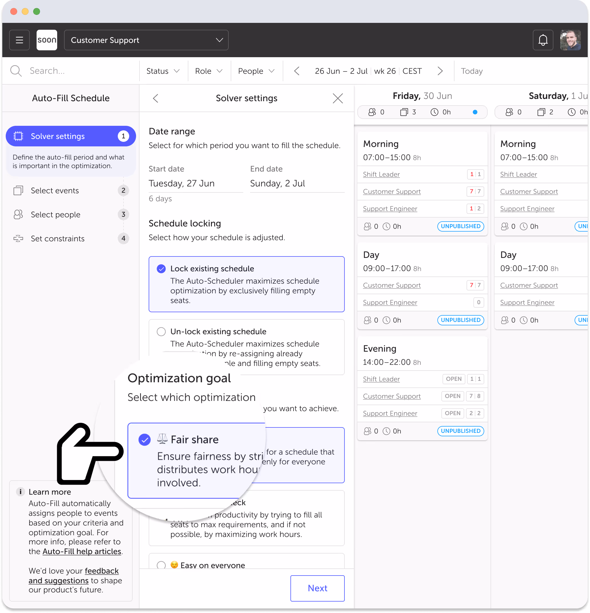 Soon Auto-Schedule Configuration - Select Optimization Goal