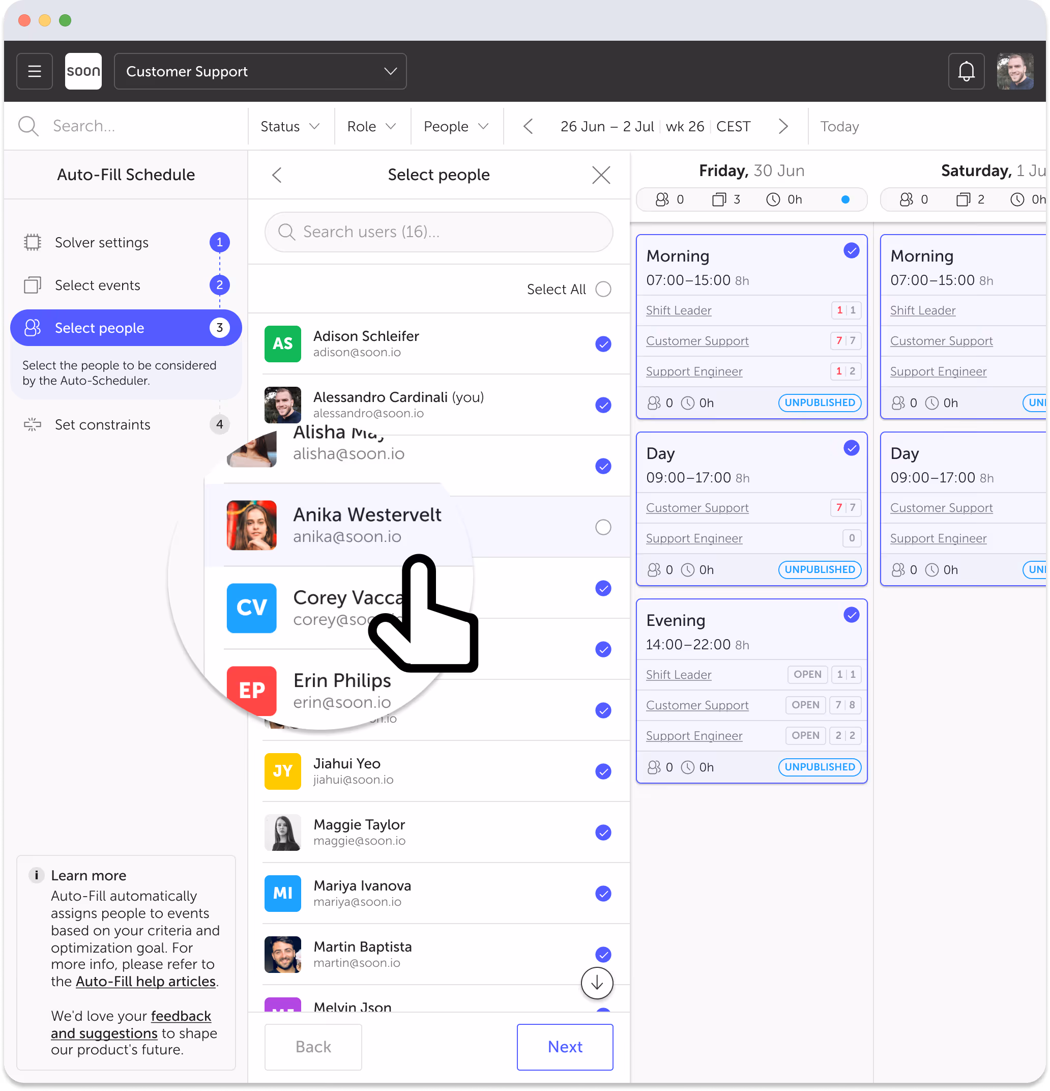 Soon Auto-Schedule Configuration - Select People