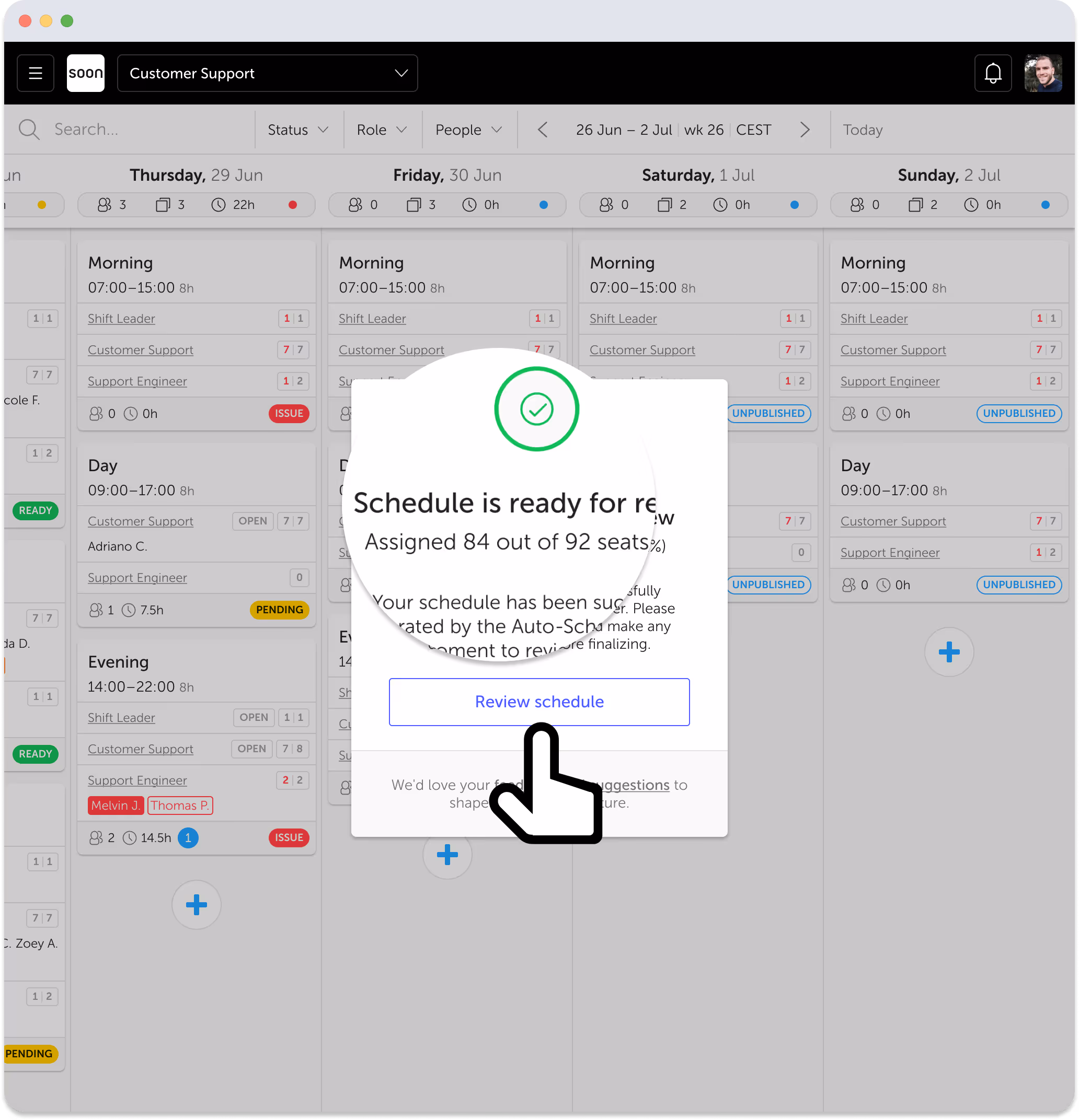 Soon Auto-Schedule Configuration - Schedule Ready for Review