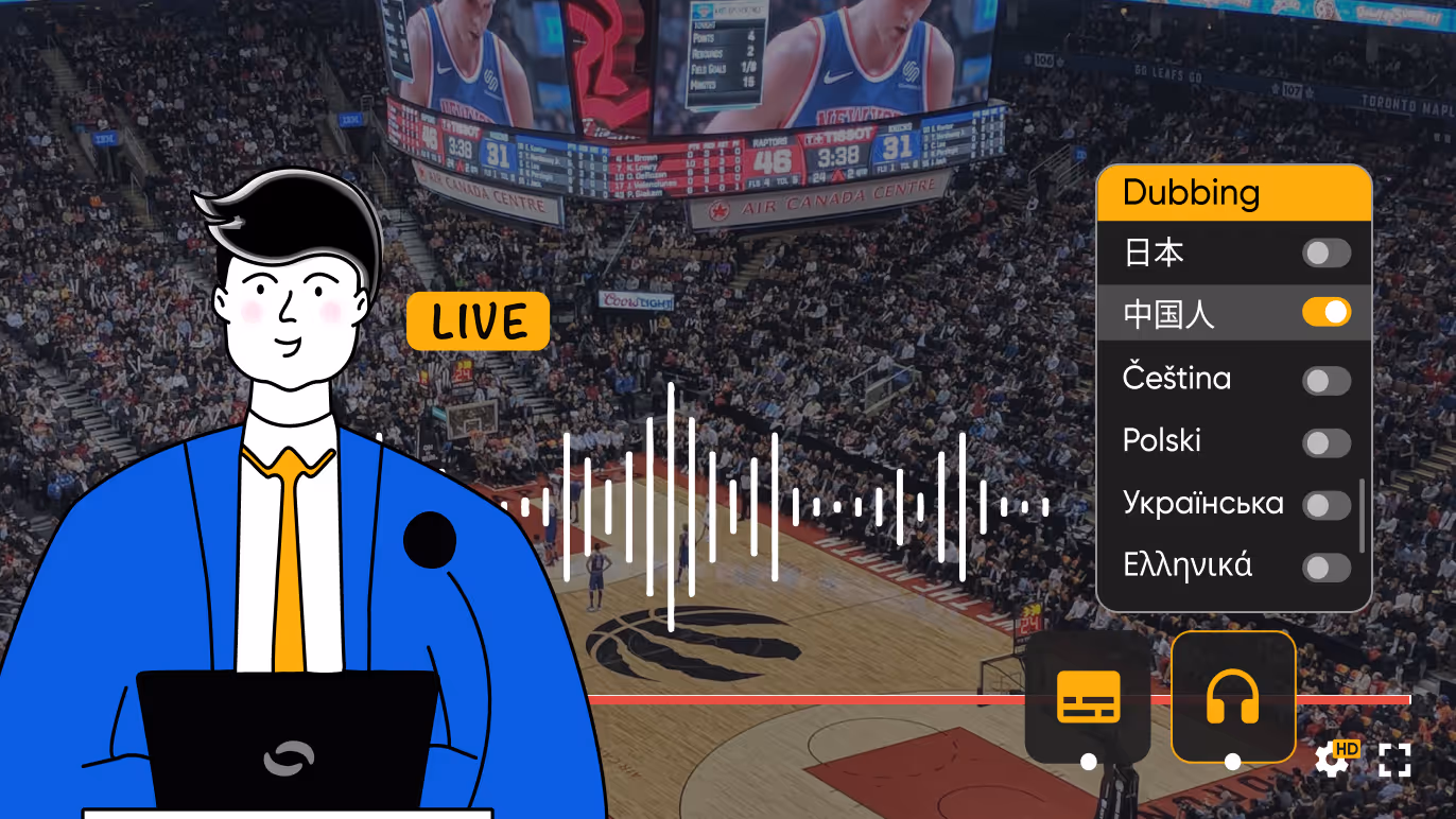 Automatic live ai dubbing in 40+ languages for virtual, hybrid and in-person events and live streams