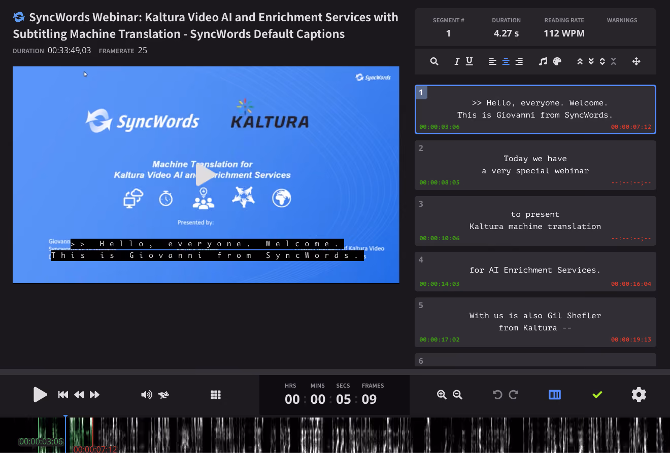 SyncWords captioning tool