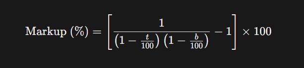 Required markup formula using the retained Travelers’ Fee and base percentage fractions