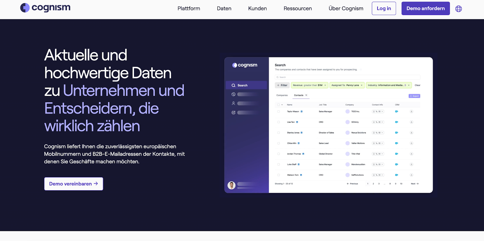 Screenshot der Cognism-Startseite – stellt die DSGVO-konforme B2B-Datenplattform zur Lead-Generierung vor