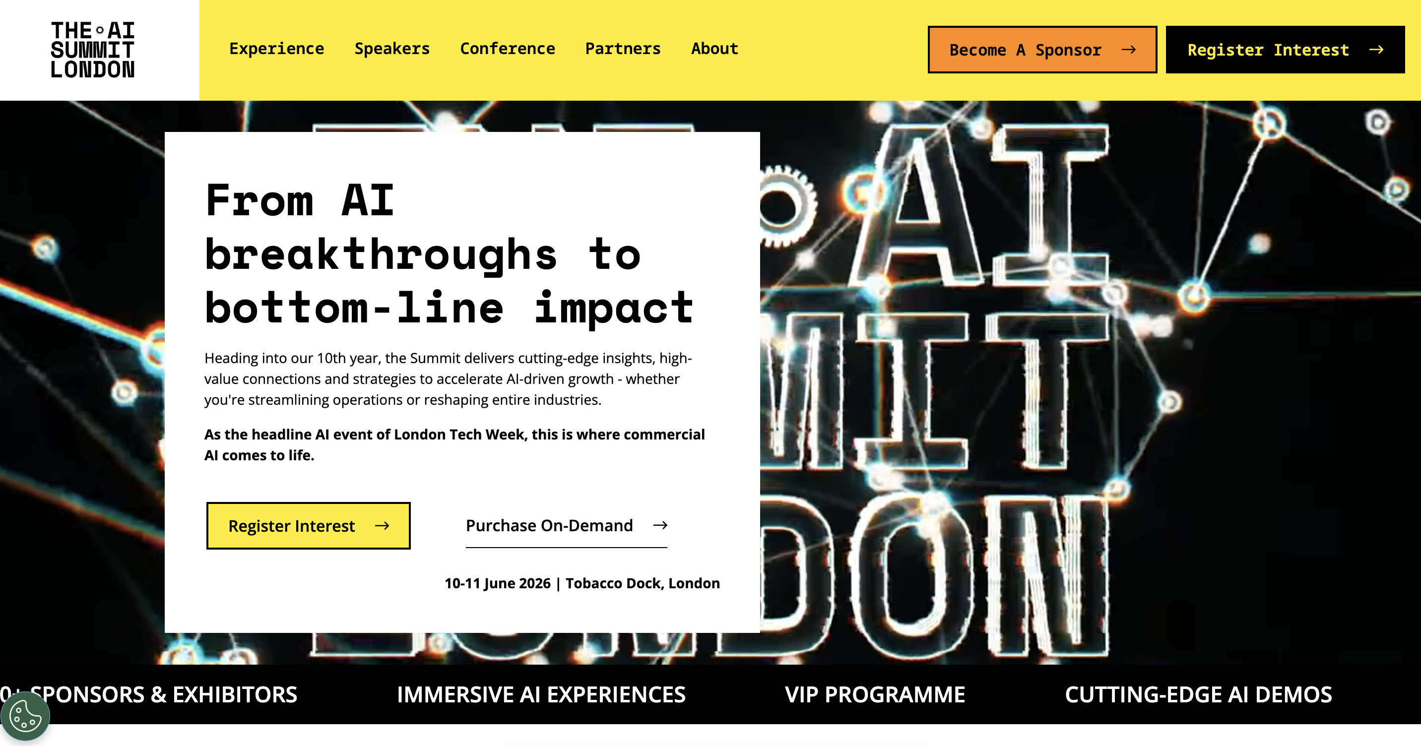AI Summit London Image showing the landing page of the event