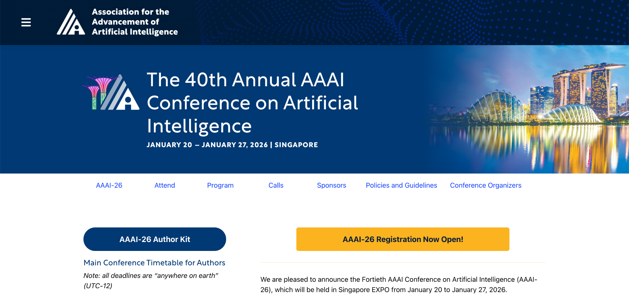 the cover photo for the AAAI Conference next January showing the conference homepage