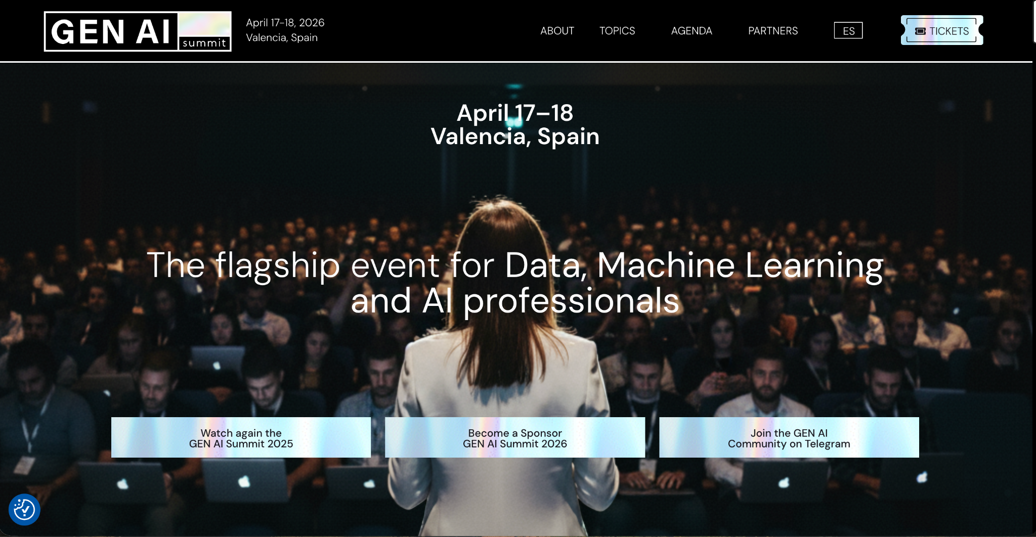 homepage view of the event website 