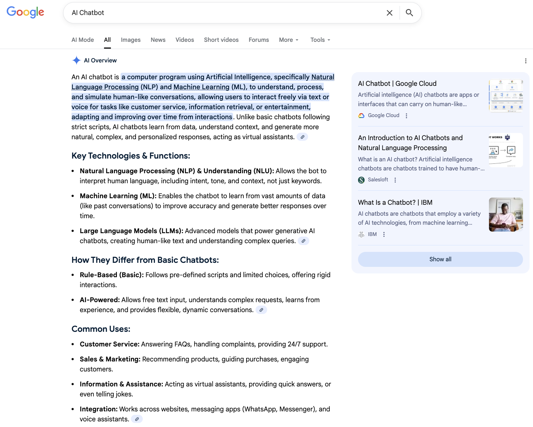 the ai chatbot google search result shown as a screenshot image