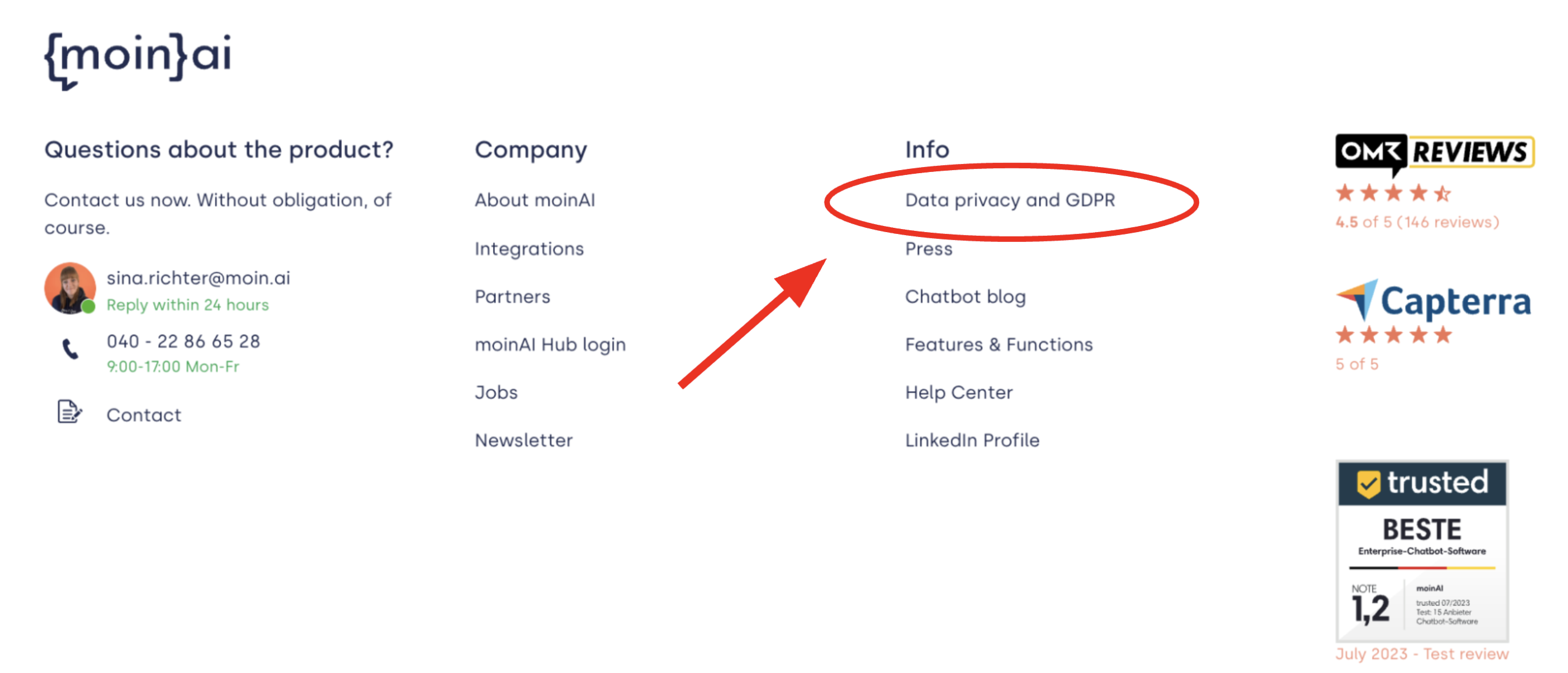 Example of an easily accessible reference to the privacy policy