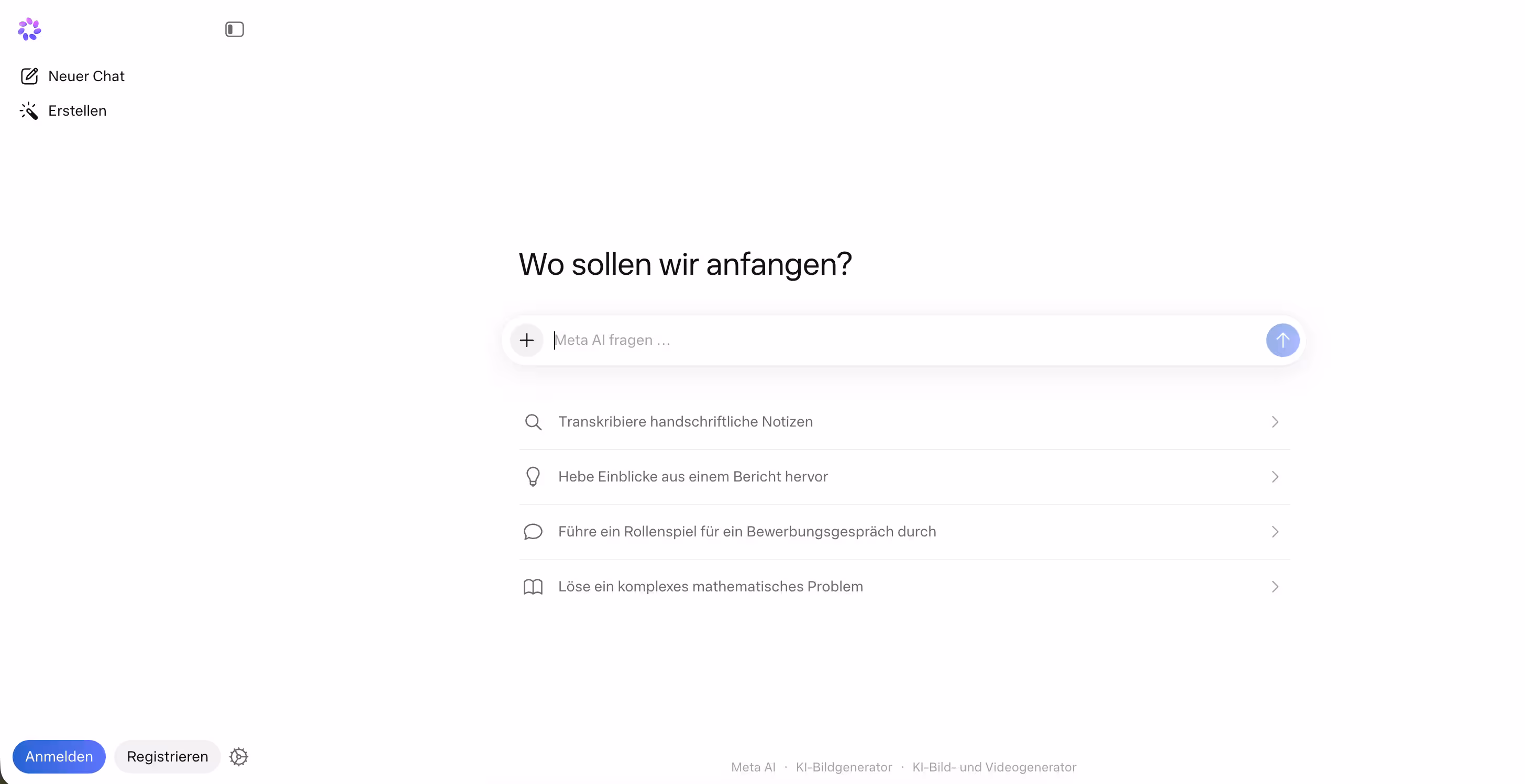 Die Meta Startseite mit dem Modell Llama als LLM der KI 