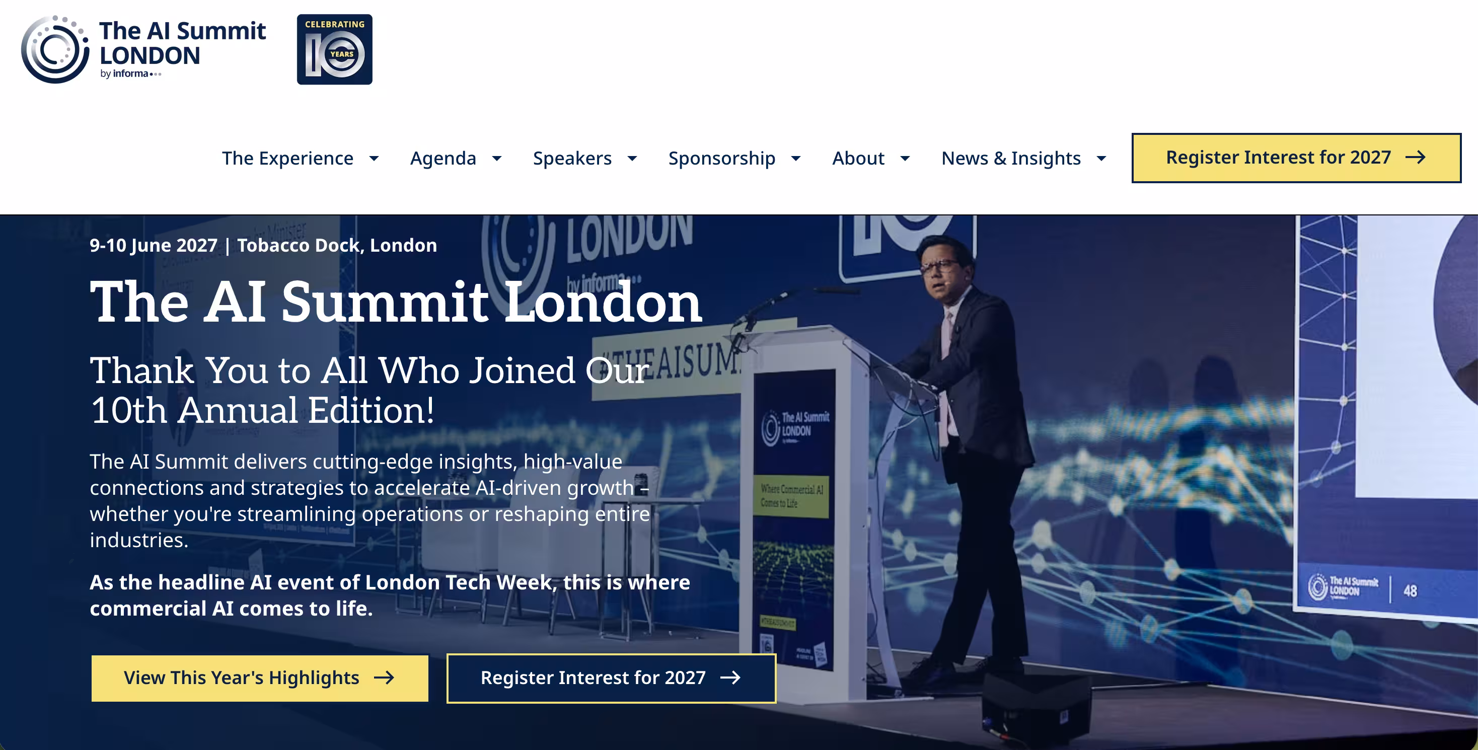 AI Summit London Image showing the landing page of the event