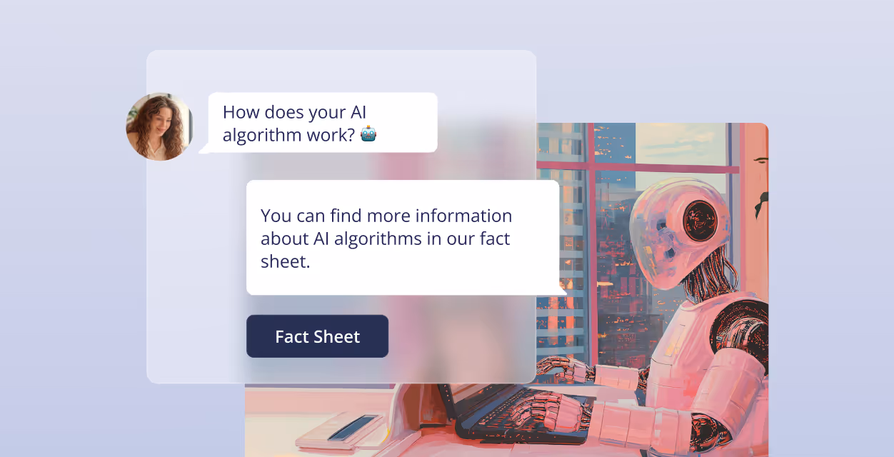 KI-Roboter, der auf einem Laptop tippt und auf einen Chat über seinen Algorithmus antwortet.