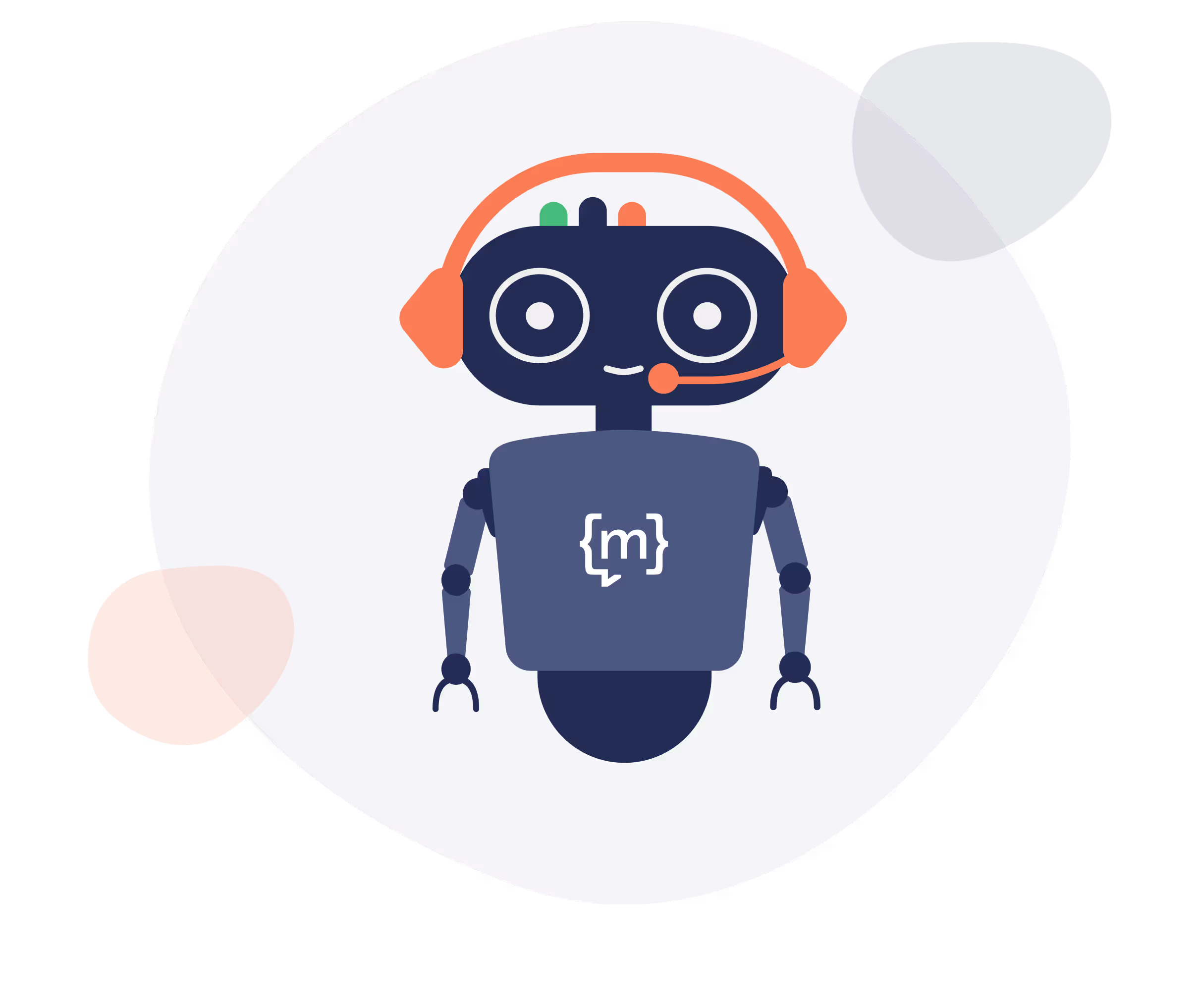 Ein Roboter mit einem Headset und einem lächelnden Gesicht.