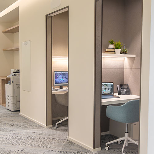 Compact private focus pods at Cloud Spaces Roshn Front Riyadh for individual work