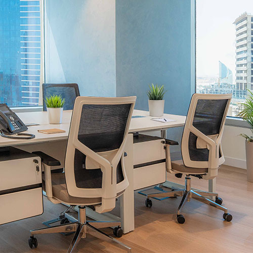Modern furnished office at Cloud Spaces Roshn Front Riyadh with skyline views