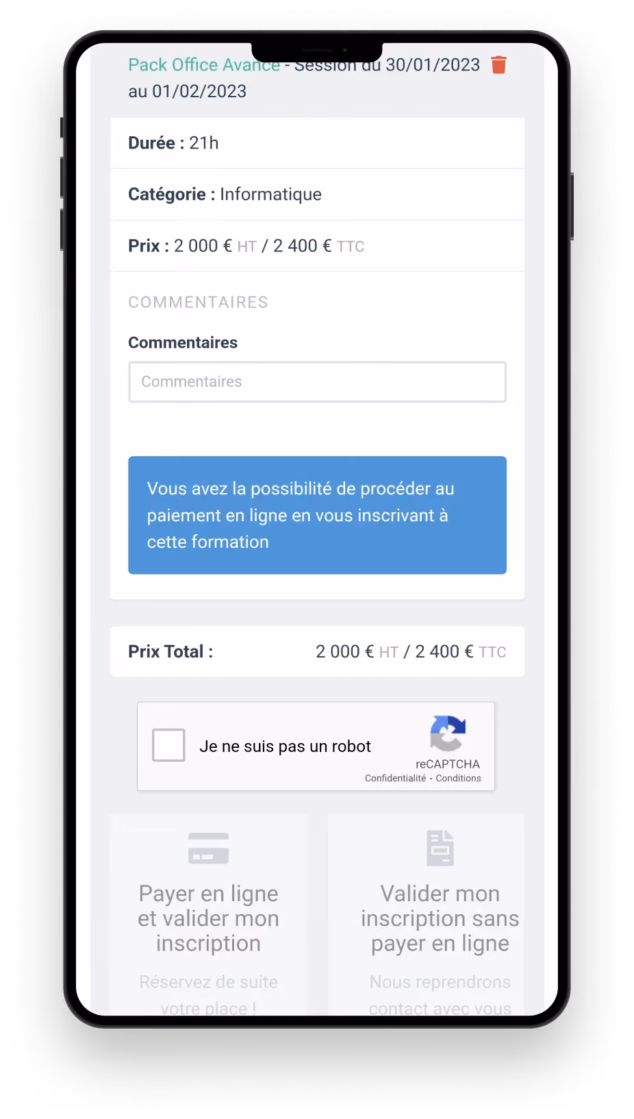 Exemple de Catalogue Public Dendreo sur mobile