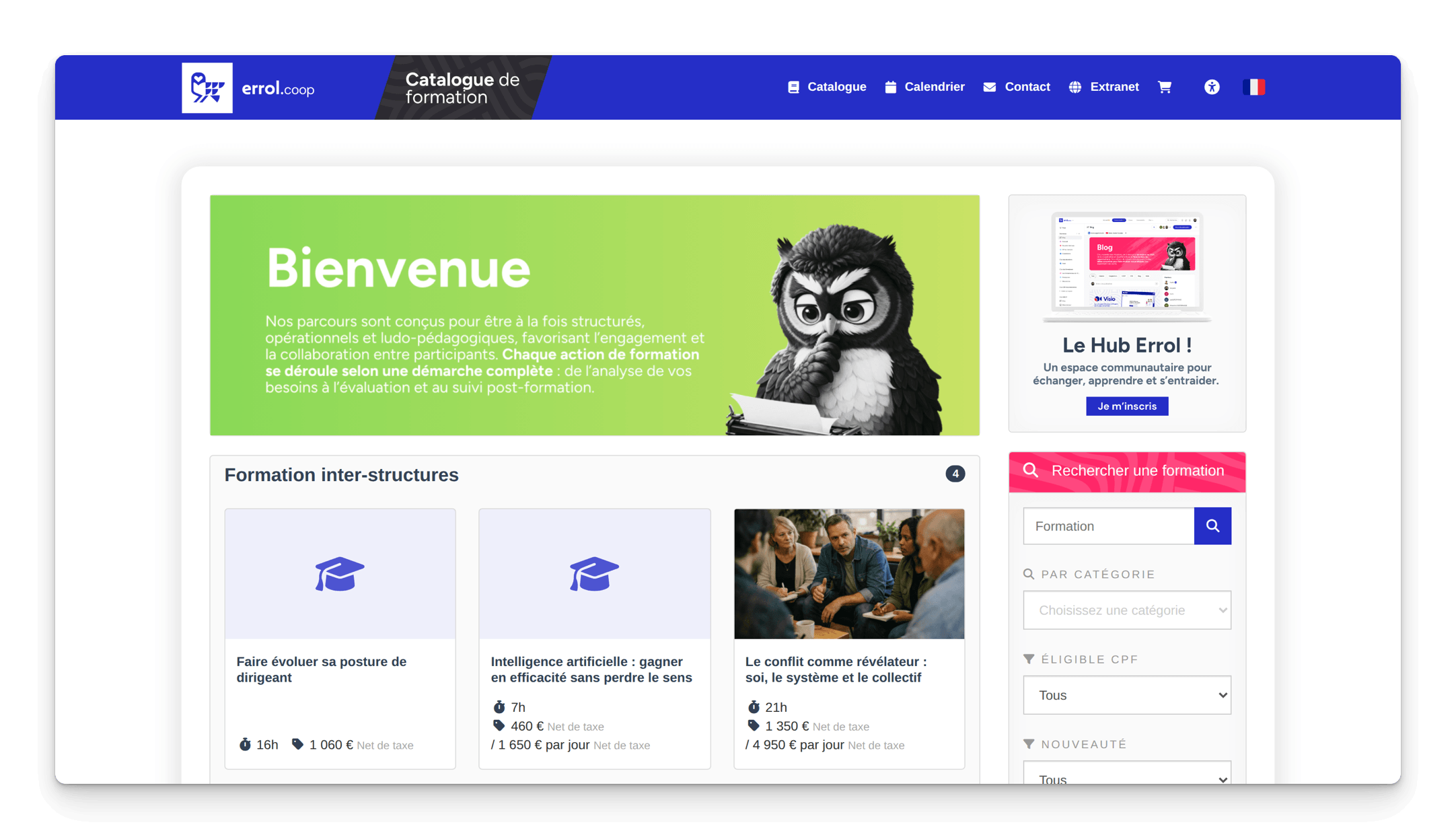 Catalogue de formation en ligne Errol, hébergé par Dendreo