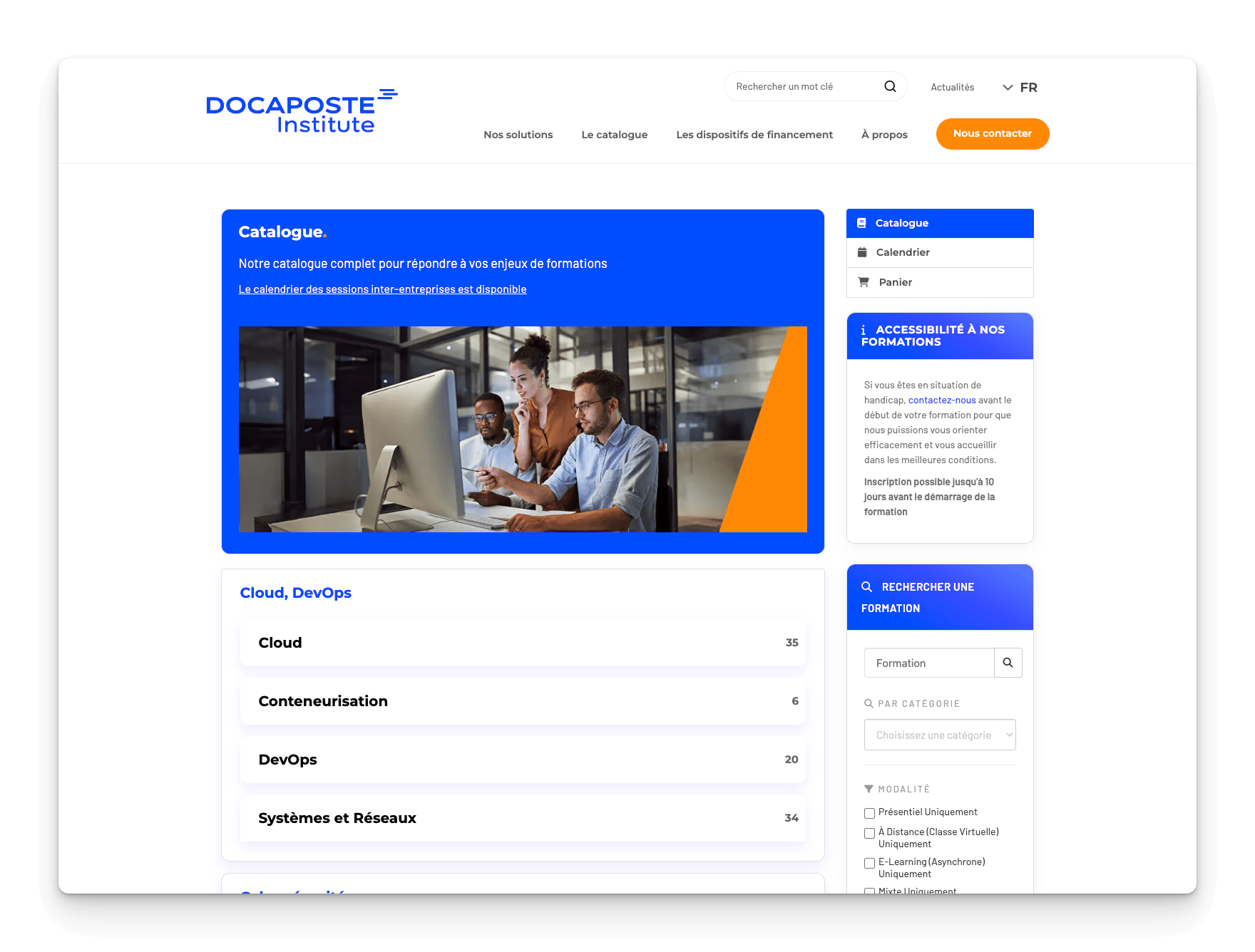 Catalogue de formation en ligne Docaposte, intégré sur leur site WordPress