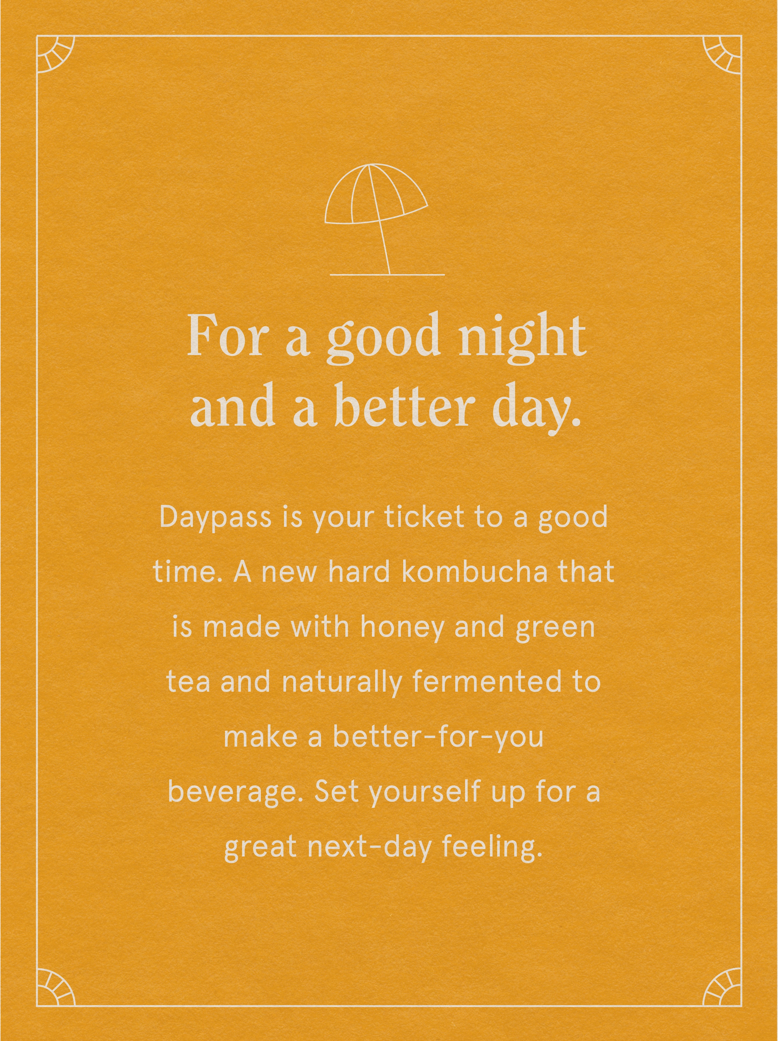 Gold card printed with 'For a good night and a better day' — Daypass manifesto