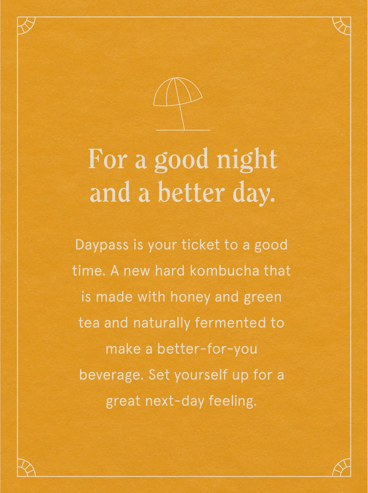 Gold card printed with 'For a good night and a better day' — Daypass manifesto