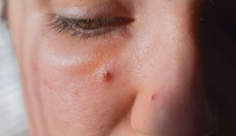 Une personne présentant un furoncle au niveau de son oeil.