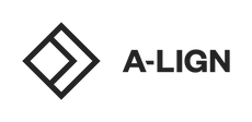 A-LIGN company black logo with diamond shaped graphic on left and text on right.