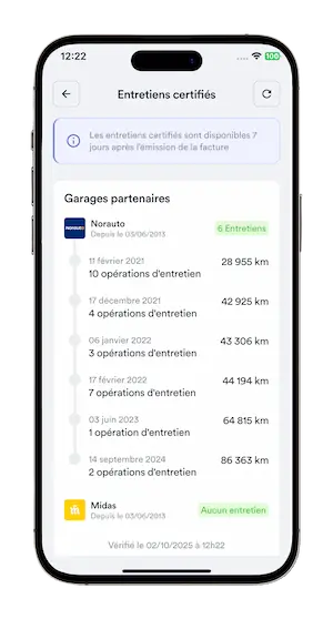 application suivi historique entretien