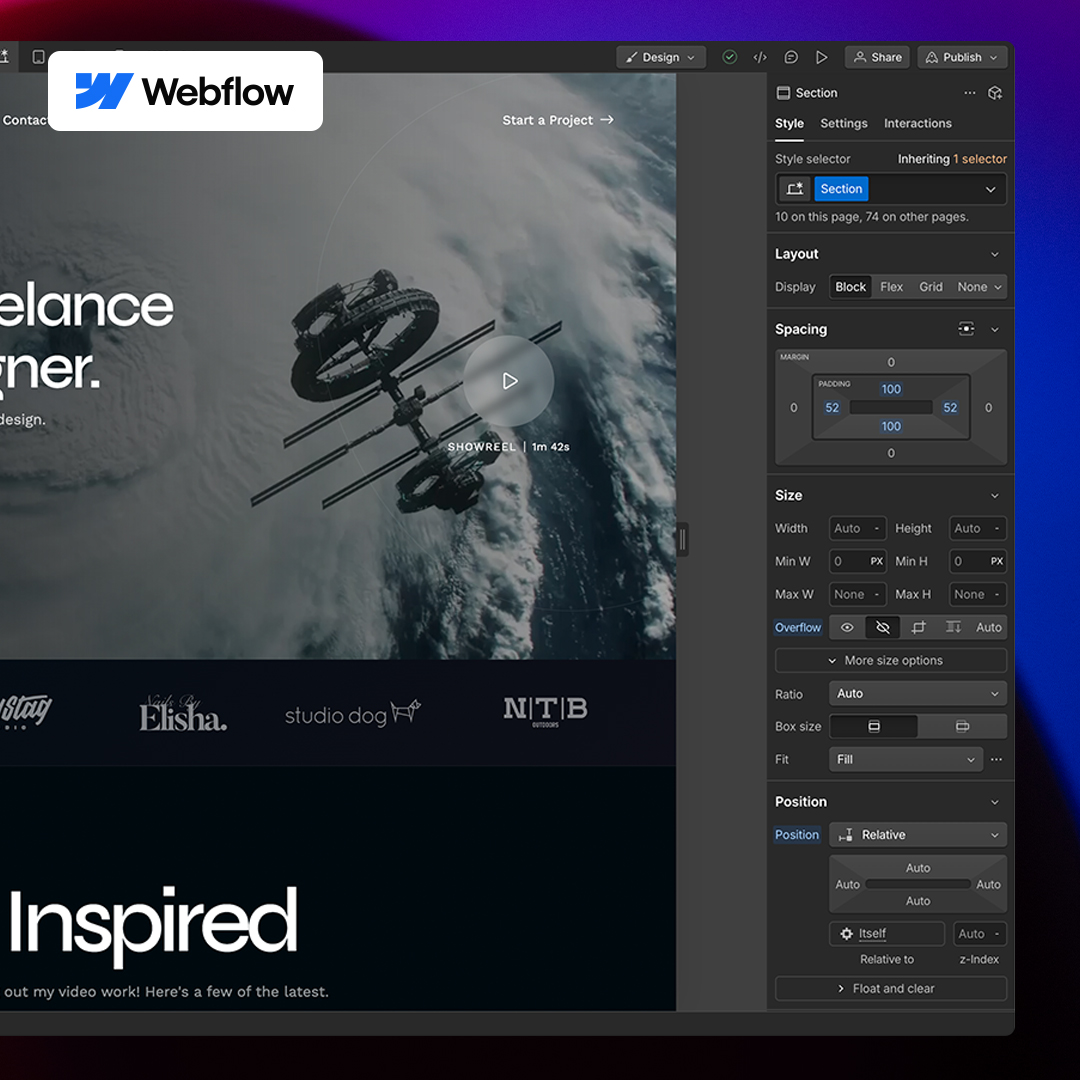 A preview of the Webflow Designer