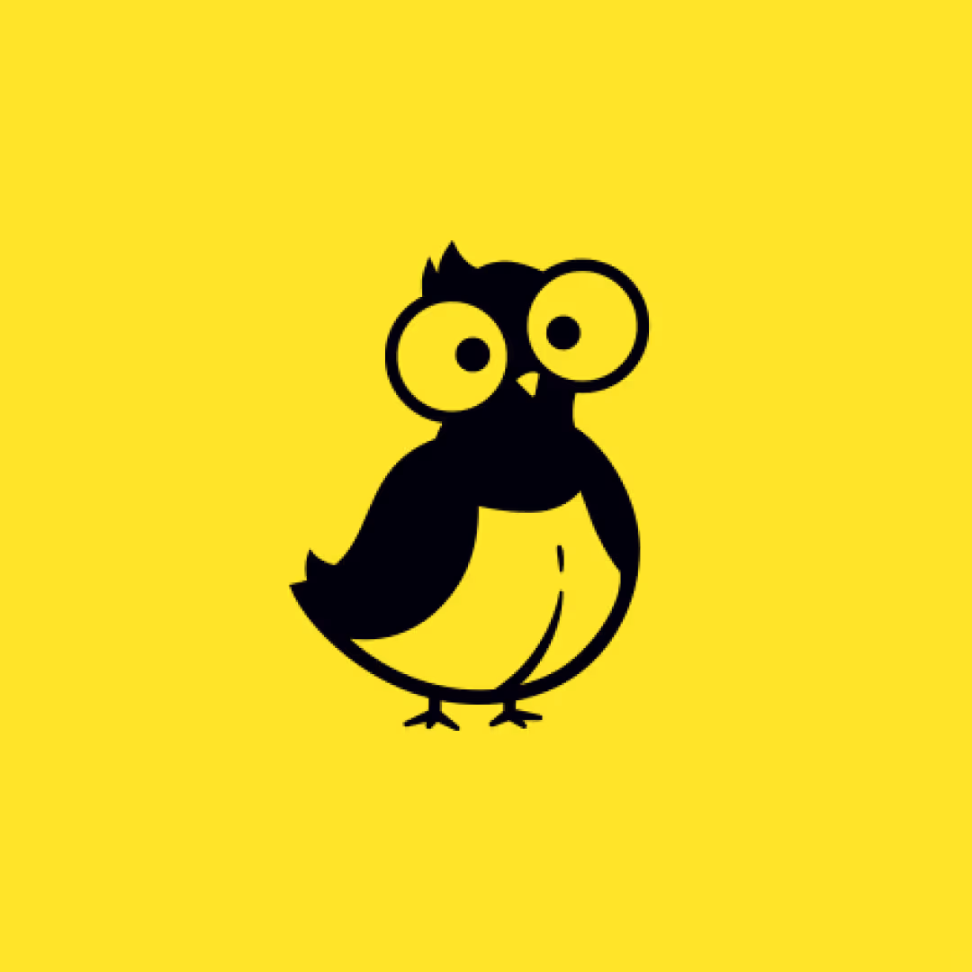 Yambird logo, cute bird with glasses.