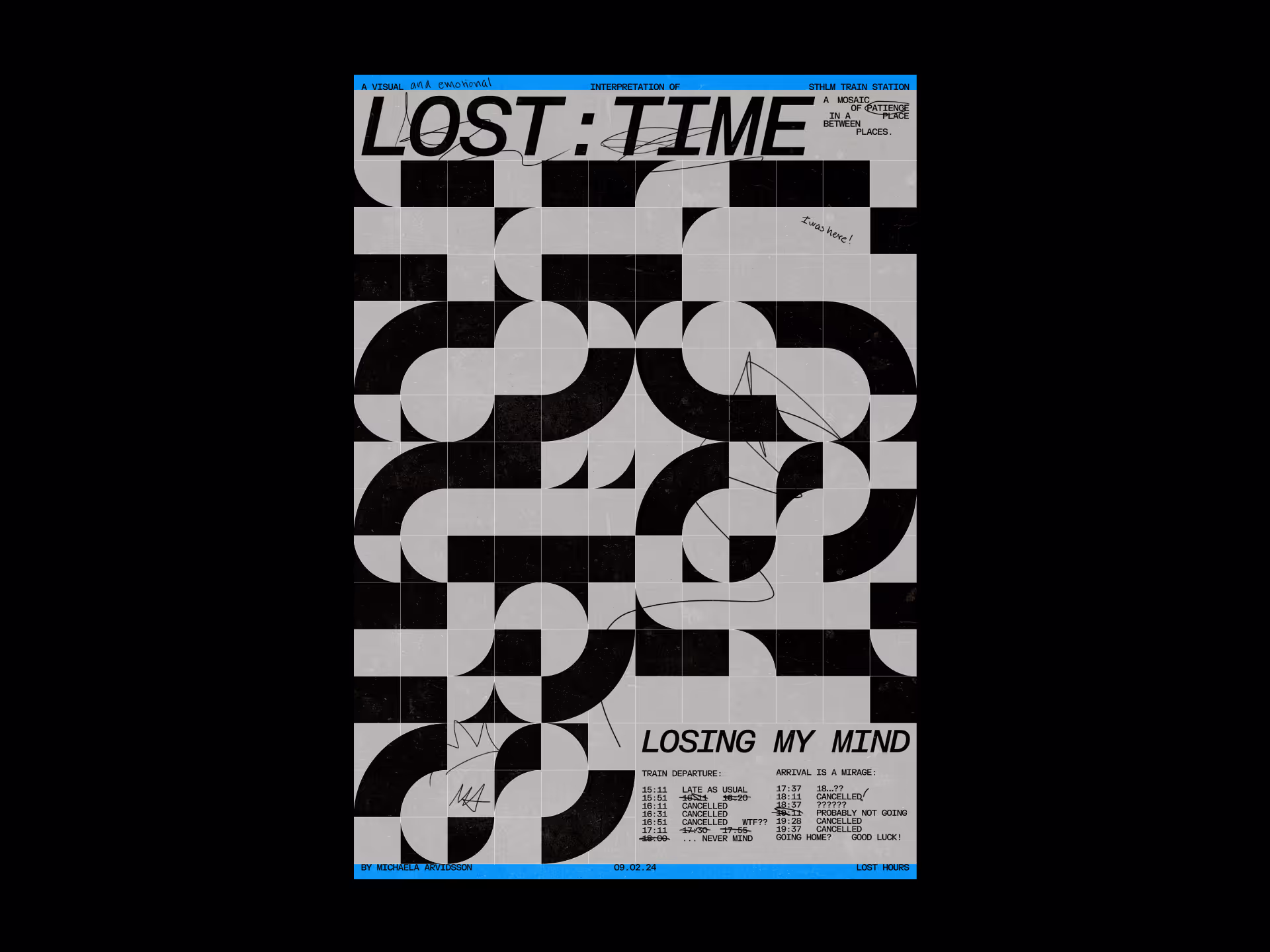 Experimental type "Lost Hours", tile typography poster.