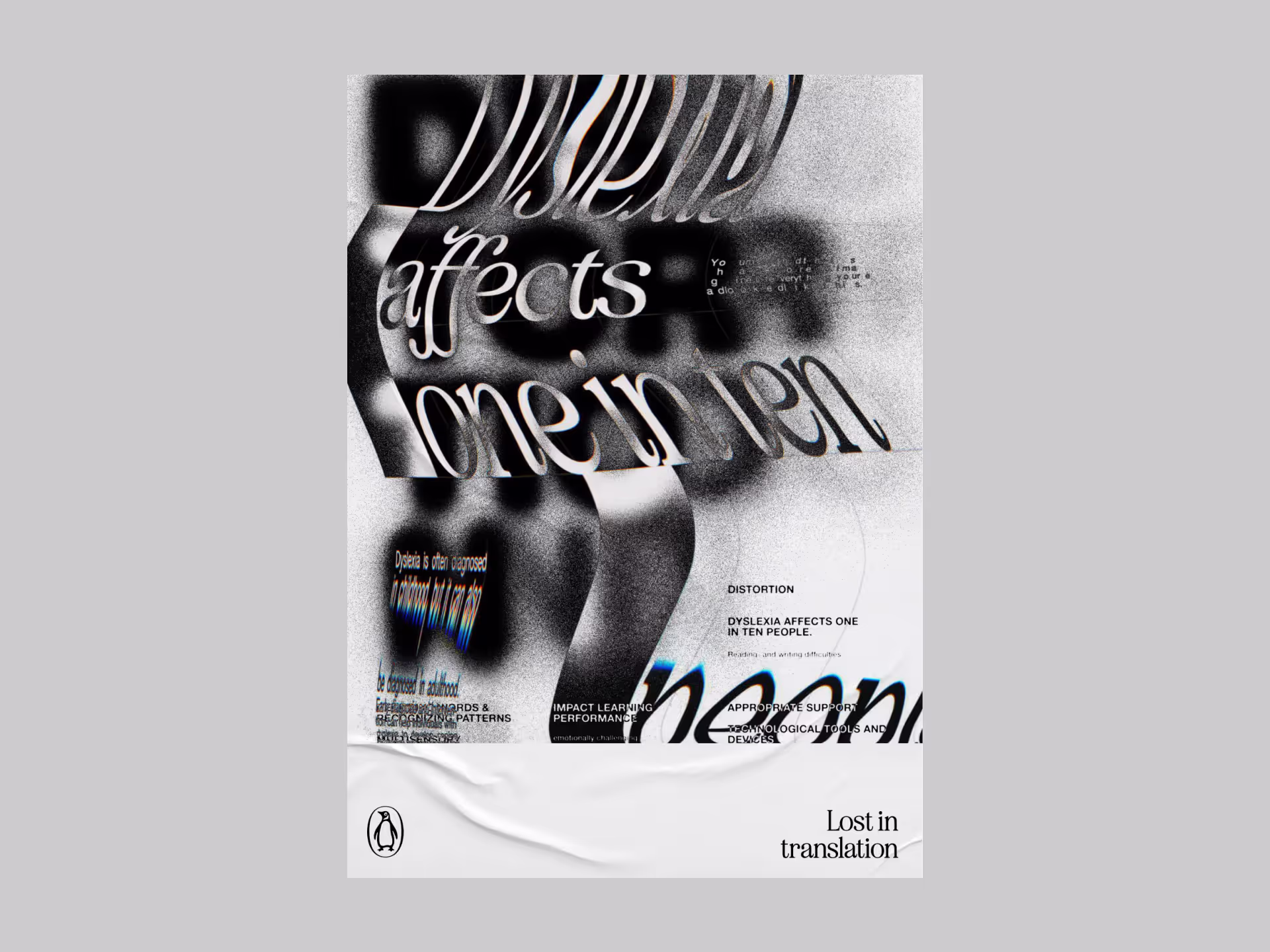 Penguin merch poster "lost in translation" about dyslexia.