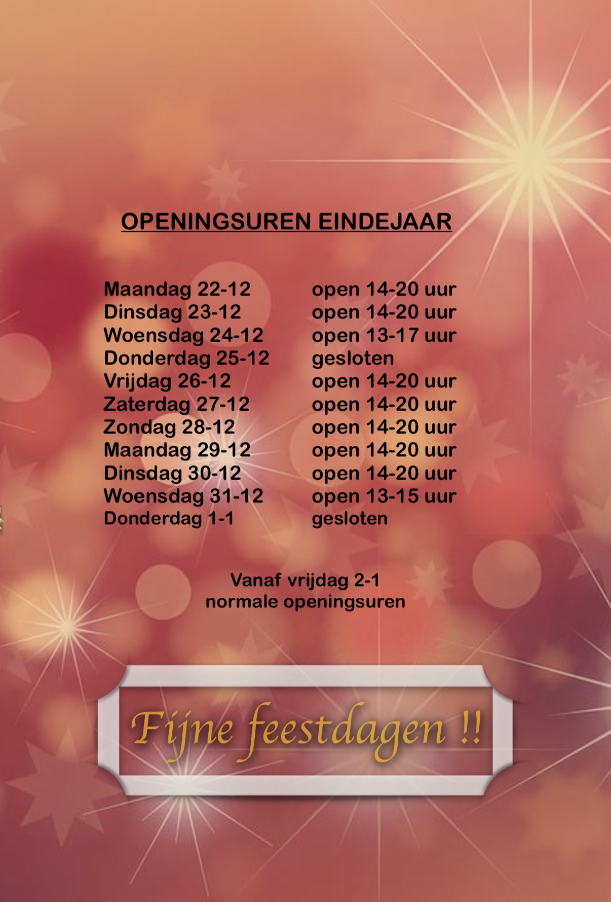openingsuren eindejaar